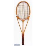 c1935 Hazells Streamline Red Star Wooden Tennis Racket, the famous triple branch racket, British