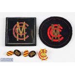 MCC Cricket Cuff Links in enamel and silver plate, together with MCC pin badge, MCC cloth badge