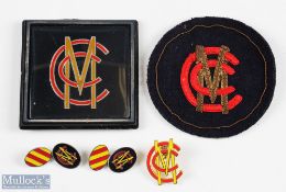 MCC Cricket Cuff Links in enamel and silver plate, together with MCC pin badge, MCC cloth badge