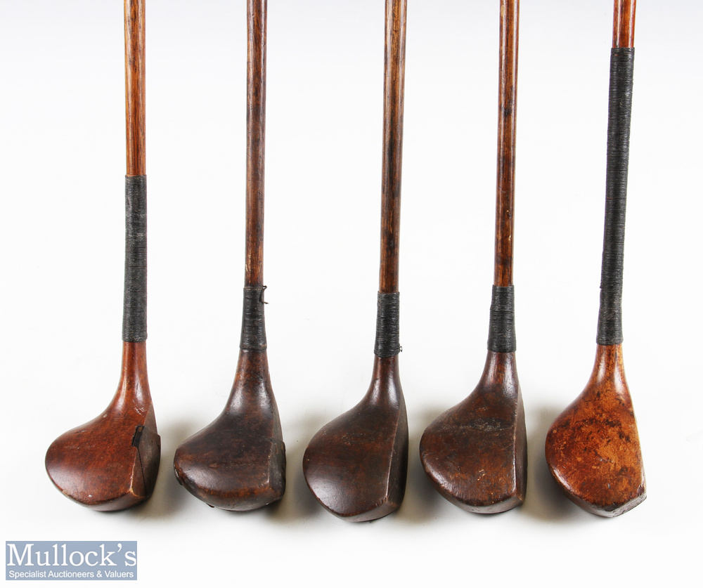 5x Various Golf woods - features D Sinclair brassie, unnamed brassie with face insert, G Bowser