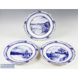 Group of 3 Royal Doulton Golfing World Collection Blue and White plates made to commemorate the