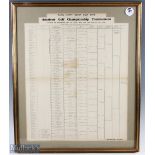 1912 Amateur Golf Championship Tournament fully printed result sheet - won by John Ball - played