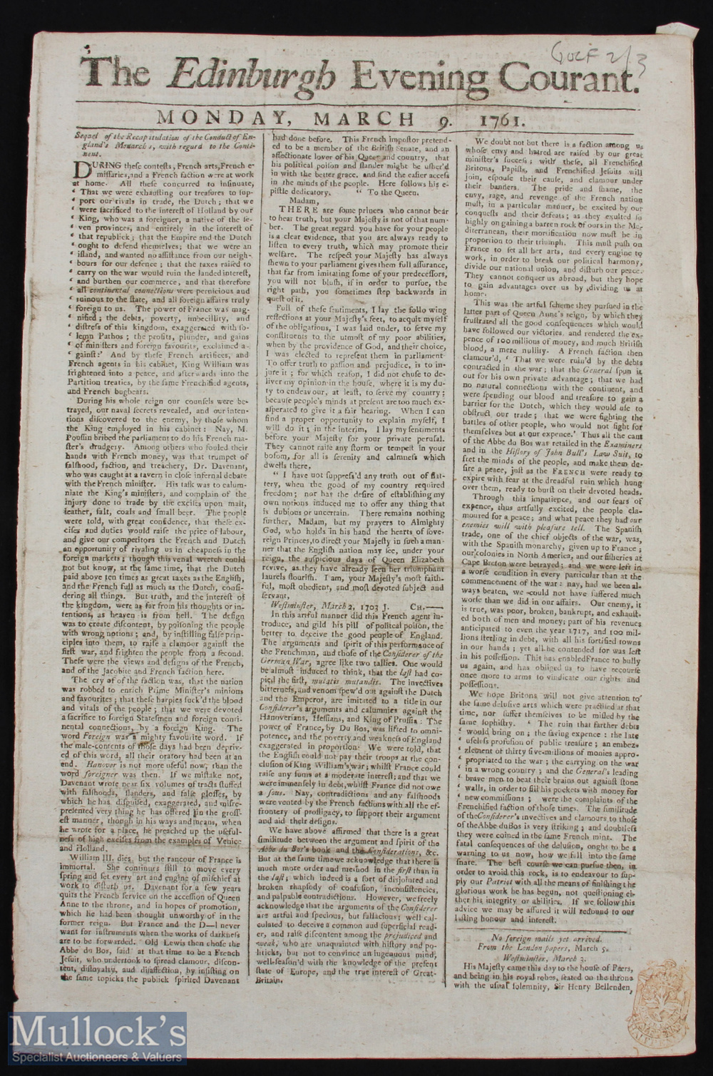 1761 William St Clair Leith Links Golfing Announcement in The Edinburgh Evening Courant newspaper