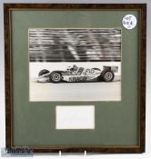 1990 Bobby Rahal Indy Car black and white photograph with mounted signature underneath, mounted