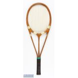 c1935 Hazells Streamline Green Star Wooden Tennis Racket, the famous triple branch racket, British