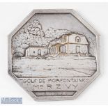 1936 Golf De Morfontaine France (founded 1913) Octagon Golf Medal - heavy silvered embossed medal of