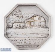 1936 Golf De Morfontaine France (founded 1913) Octagon Golf Medal - heavy silvered embossed medal of