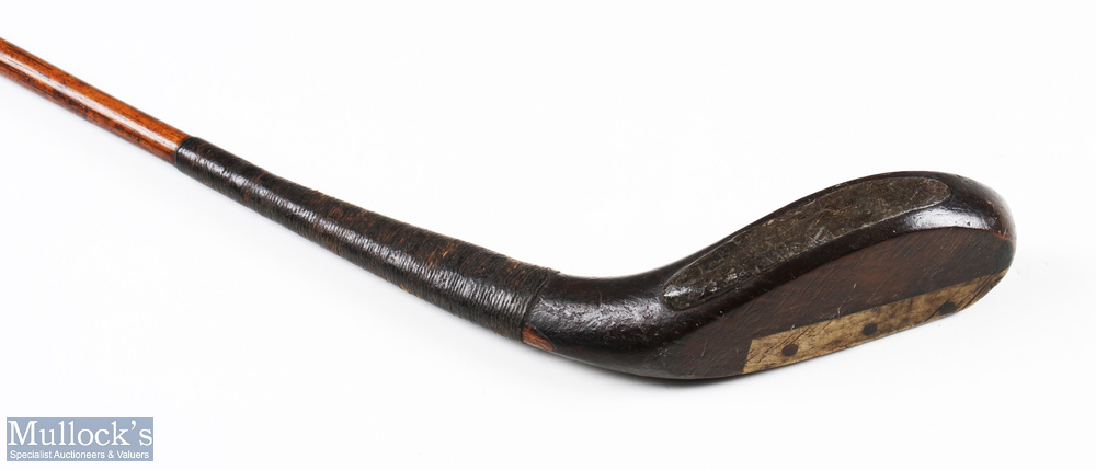 Ry (Ramsey) Hunter Royal St Georges dark stained longnose beech wood play club c1888 - head 5" x 1. - Image 3 of 3