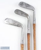 3x Fine Tom Morris St Andrews Signature/Portrait stainless steel irons and putter - wide sole Mashie