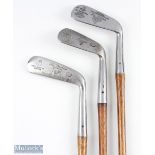 3x Fine Tom Morris St Andrews Signature/Portrait stainless steel irons and putter - wide sole Mashie