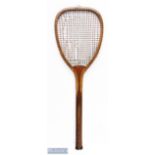 c1880 Benetfink & Co Cheapside London Flat Top Tennis Racket, with part leather butt cap, strings