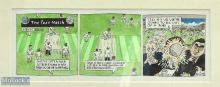BBC Test Match Cricket Original Cartoon by Ken Payne cartoonist, a comical sketch of the BBC