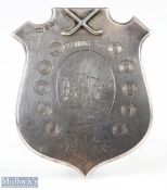 1903 Mappin and Webb London Heavy Silver and Mounted Golfing Shield - decorated with an engraved