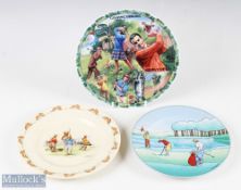 3x Golfing related plates - Royal Doulton Bunnykins plate by Barbara Vernon, James Sadler Golfing