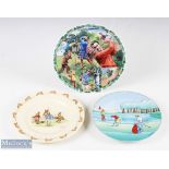 3x Golfing related plates - Royal Doulton Bunnykins plate by Barbara Vernon, James Sadler Golfing