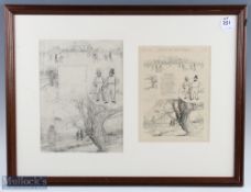 E H Shephard Pencil Drawing 'Cricket' a study for E H Shephard's illustration for Punch for a poem