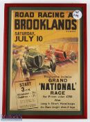 1939 Brooklands Road Racing Motor Sport Poster an original poster that has been frames, the poster