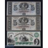 19th century USA Citizen's Bank of Louisiana Unissued Bank Notes (3) - $50 note Shreveport branch