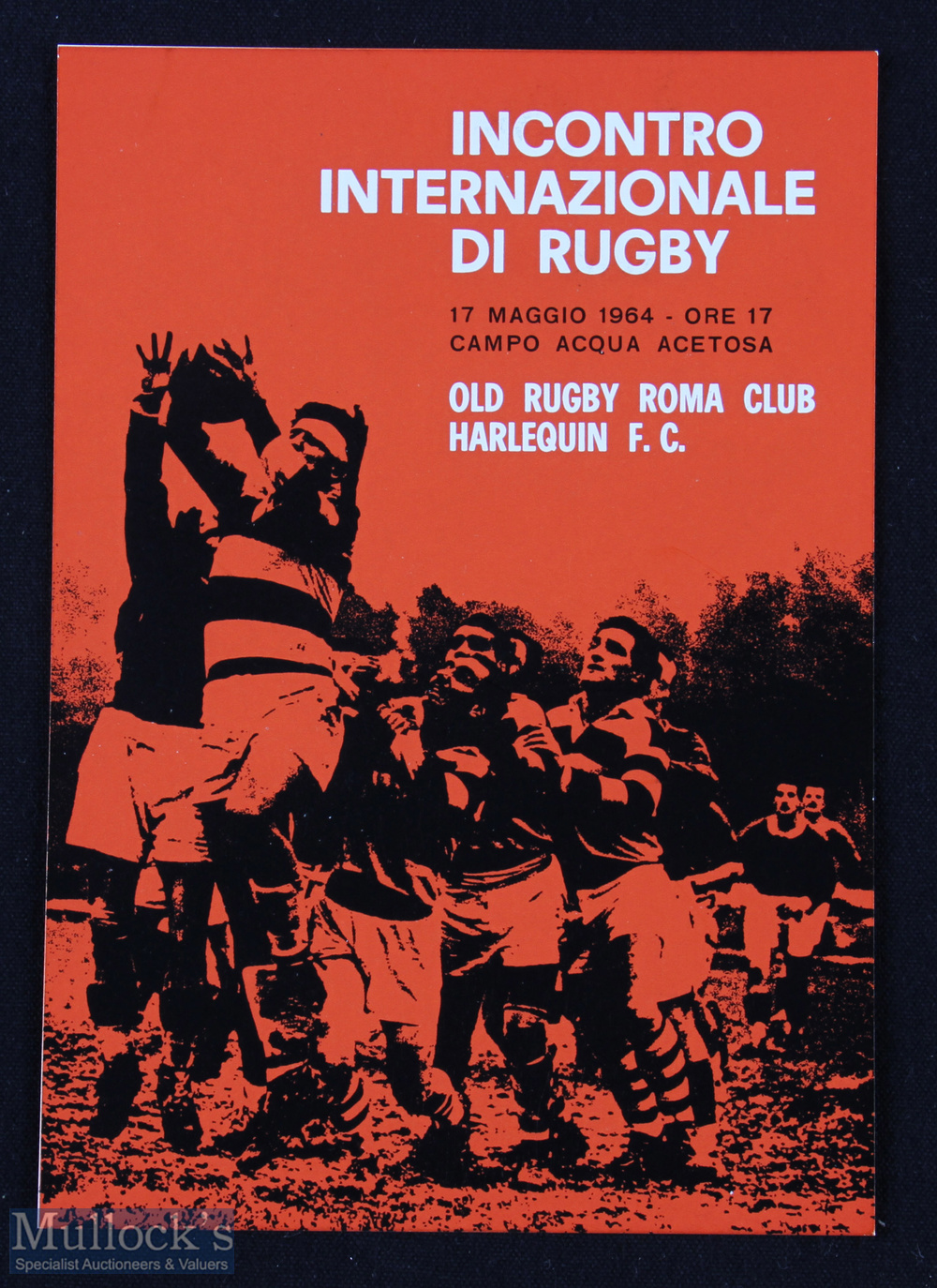 Rare 1964 Roma v Harlequins Rugby Postcard: Colourful advertising card for an unusual match at the