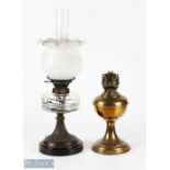 2 x Period and Antique Oil Lamps, one with milk glass shade with No.2 Hinks lever burner, a brass