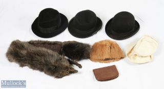 c1930s Bowler Hats, Ladies Hats, Fur Stole - to include a Ceres Bowler Hat sz 6 7/8 Nonsolite sz?