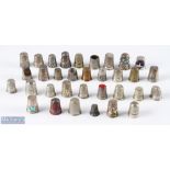 Mixed selection of 33 assorted thimbles with brass, enamelled and white metal examples, mixed