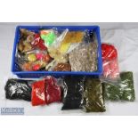 Large collection of assorted fly tying accessories - inc bulk bags of wool in assorted colours,