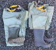 2x Pairs of Ocean Chest Waders with boots, size 10.5 UK, both in used condition