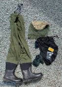 Greys Fishing Waders size 10 with elastic braces, with a group of wader studs and a small