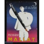 Art Deco Plexigraf Mallat Shop Display Sign Advert Fountain Pen Poster 1930s - impressive Art Deco