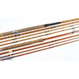 J S Sharpe Ltd Spliced Split Cane Salmon Rod 14' 3pc line 10# with spare tip. One line ring needs