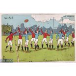 Rare 'Les Sports' French Rugby Coloured Postcard: Lovely cartoon-style image of a lineout from