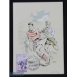 Rare 1950s French Rugby Postcard: 1950s postmark on stamped card featuring a colourful rugby