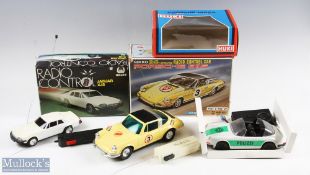 Three Remote Control Cars Huki Porsche Targa police car in white, Nikko battery-operated radio-