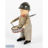 c1940 Schuco clockwork Drummer French Soldier - tinplate head with cream face and drum, a good