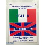 Italy v England 1990 Rugby Programme: Bold cover for game played at Rovigo. VG