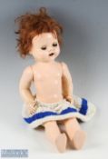c1950 Pedigree Hard Plastic 21" Walker Doll untested condition, has a slight split to back of head,
