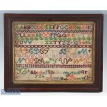 19th centuryABC Alphabet Embroidery Sampler by Annie Powell, in its original frame under glass -size