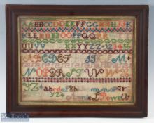 19th centuryABC Alphabet Embroidery Sampler by Annie Powell, in its original frame under glass -size