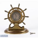 Early 20th century brass Ships Rudder Wheel Mantle Clock, Waterhouse, Dublin - with key