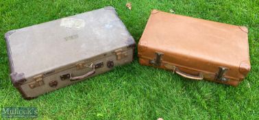 Period Travel Suitcase a card case with leather corners and handle in good clean condition, plus