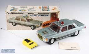Rico Monocanal Radio Control Mercedes Large Scale Car boxed with blue grey body with top lights,