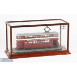 c1958 Mumbles Railway Tram Car Model a large well-made model displayed under glass- size 44cm x 22cm