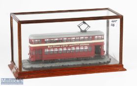c1958 Mumbles Railway Tram Car Model a large well-made model displayed under glass- size 44cm x 22cm