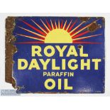 Advertising Enamel Sign Royal Daylight Paraffin Oil, a double-sided sign with wear, one side has