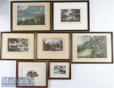 Selection of Shooting Aquatints depicting various scenes, Pheasant shooting, Wild Fowl Shooting,