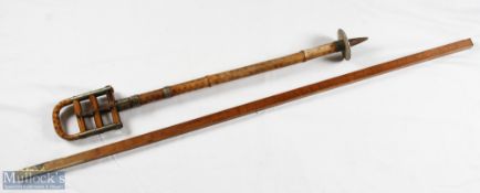 Period Bamboo Shooting Stick plus a L Oertling 50-inch measuring stick ruler, marked Inland