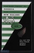 Scarce 1970 Rhodesia v NZ Rugby programme: Hard to find, interesting, attractive and detailed