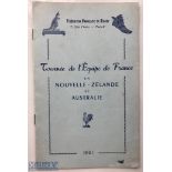 Rare 1961 France NZ/Australia Rugby Tour Itinerary: FFR official player card. Great record of tour
