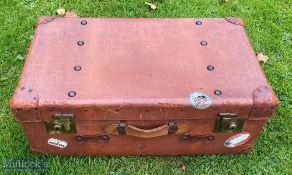 Large Leather Travel Trunk with tray inset, a good-looking trunk all leather with brass locks, has